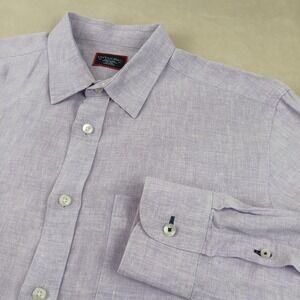 Untuckit Medium Mens Shirt Button Up Long Sleeve FLAWS Linen 21x26 Purple